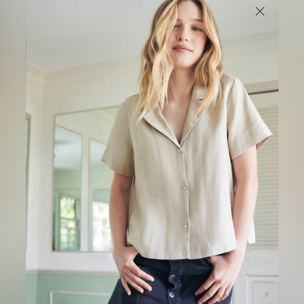 Quince linen button down short sleeve shirt